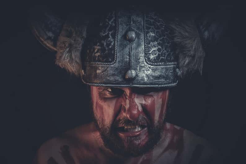 Viking with blood on his face