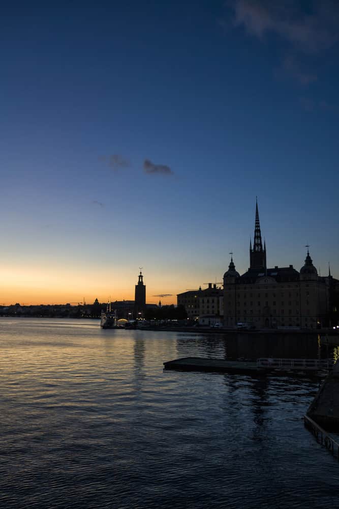 sunset in Stockholm where it's about to get dark in Sweden in summer