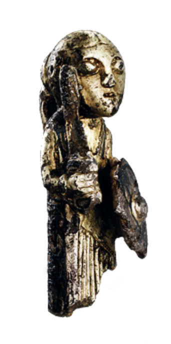Viking figurine with a female hairstyle in a ponytail