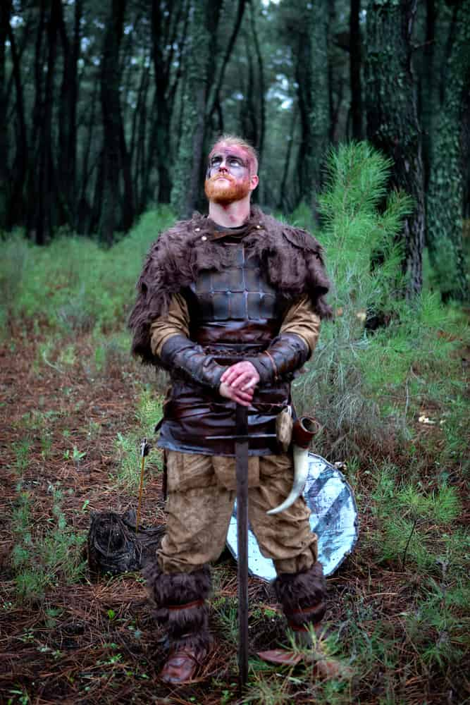 Viking with red hair gene holding a sword