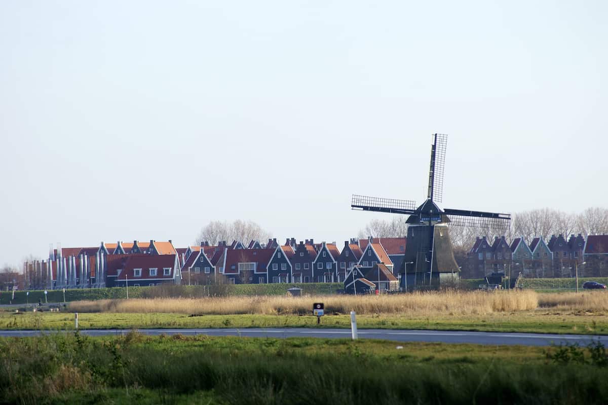 Windmill and houses of Danish or Dutch