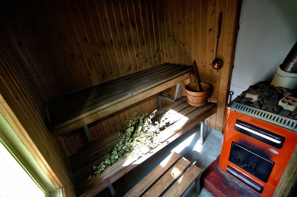 interior of a traditional Finnish sauna