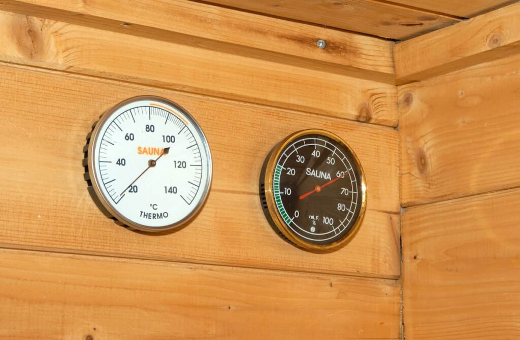 thermometer inside a Finnish sauna